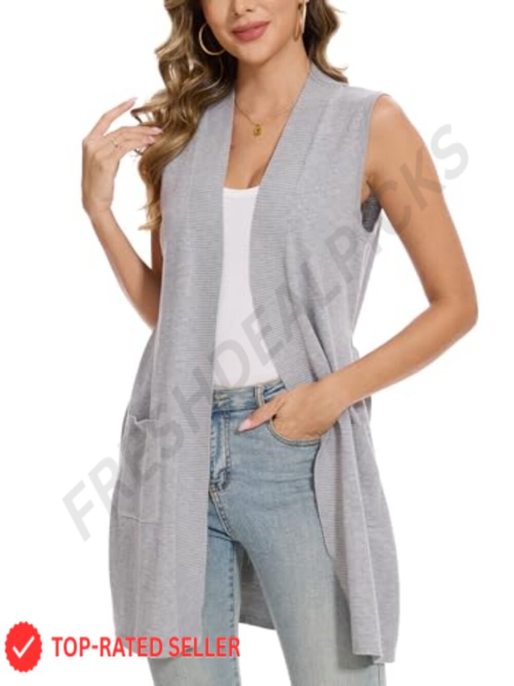 Sleeveless Cardigan Long Sweater Vest Open Front Belted Duster Lightweight
